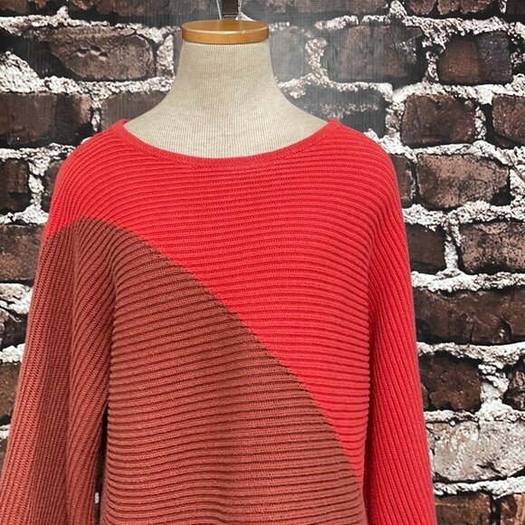 Slate & Willow Sweater Boxy Colorblock Red Knit Size Medium M - Picture 6 of 13